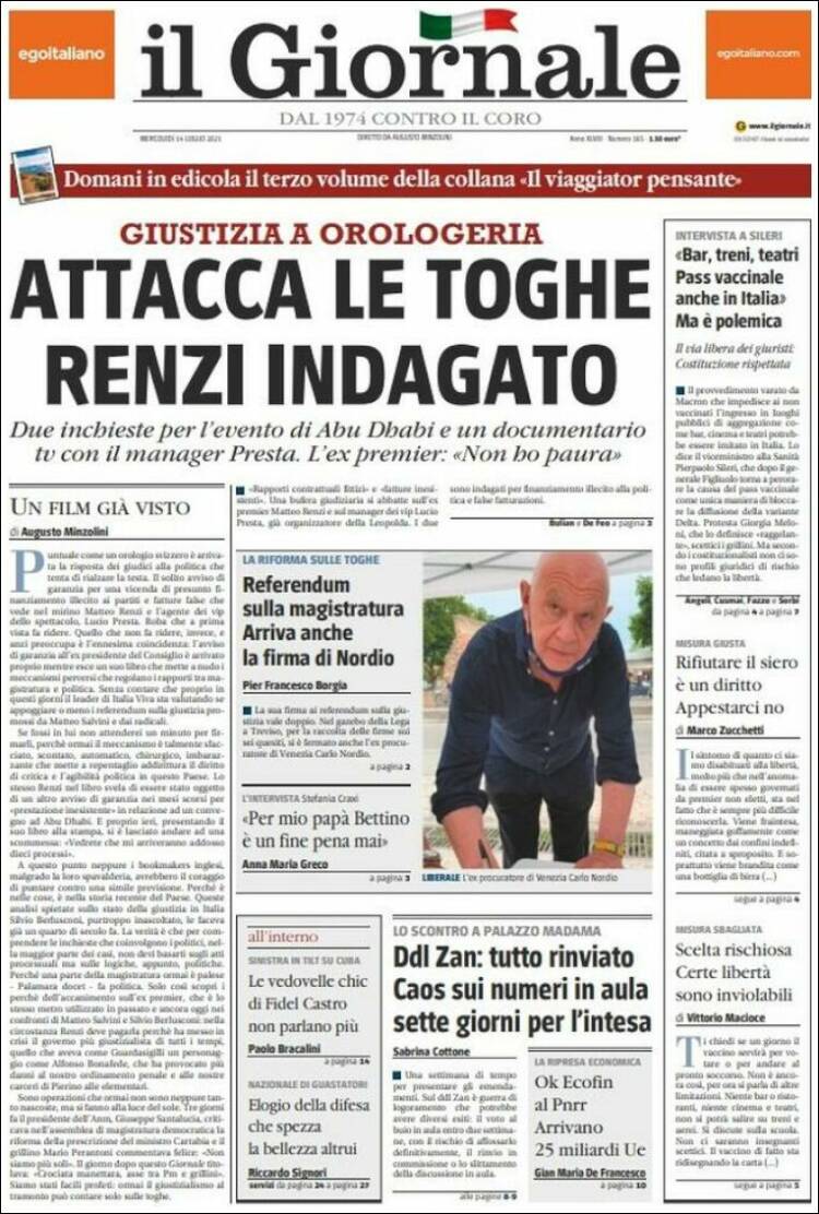 Portada de il Giornale (Italia)