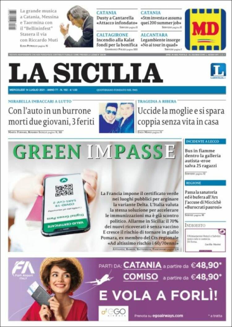 Portada de La Sicilia (Italia)