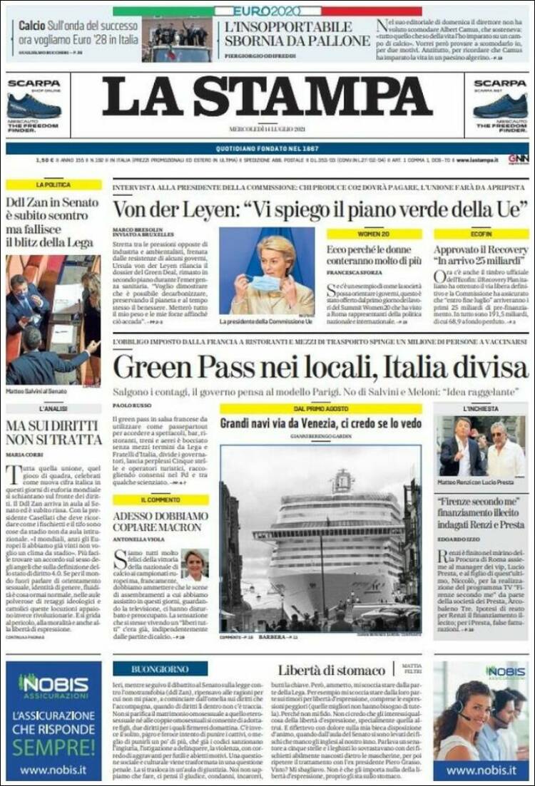 Portada de La Stampa (Italia)