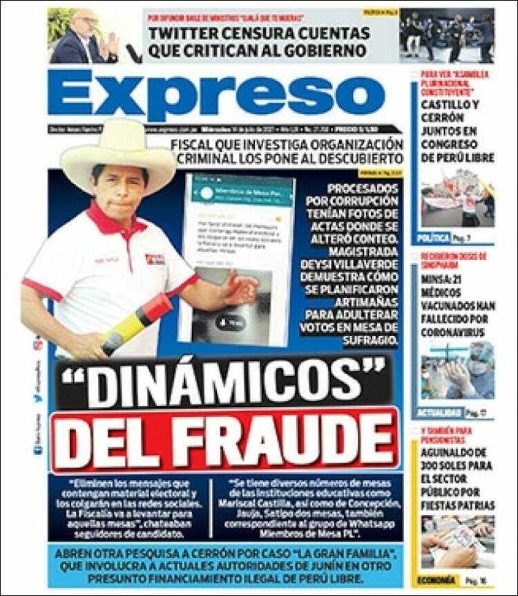 Periódico Expreso (Perú). Periódicos De Perú. Edición De Miércoles, 14 ...