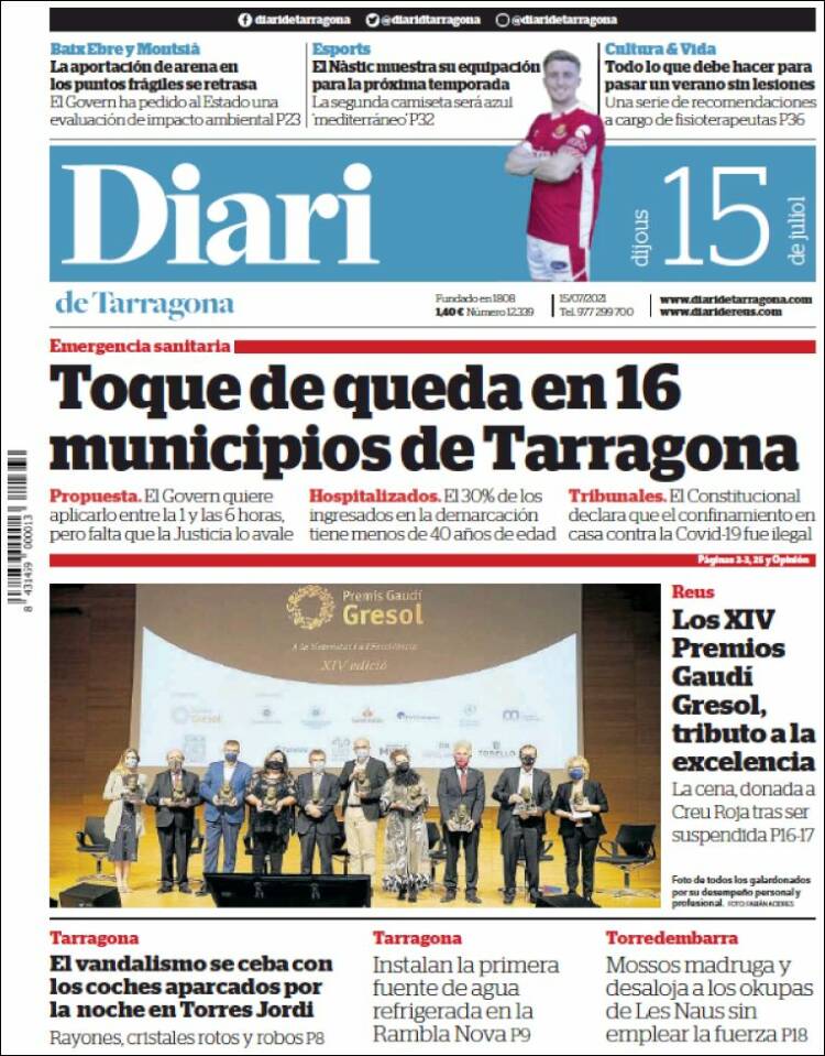 Portada de Diari de Tarragona (España)