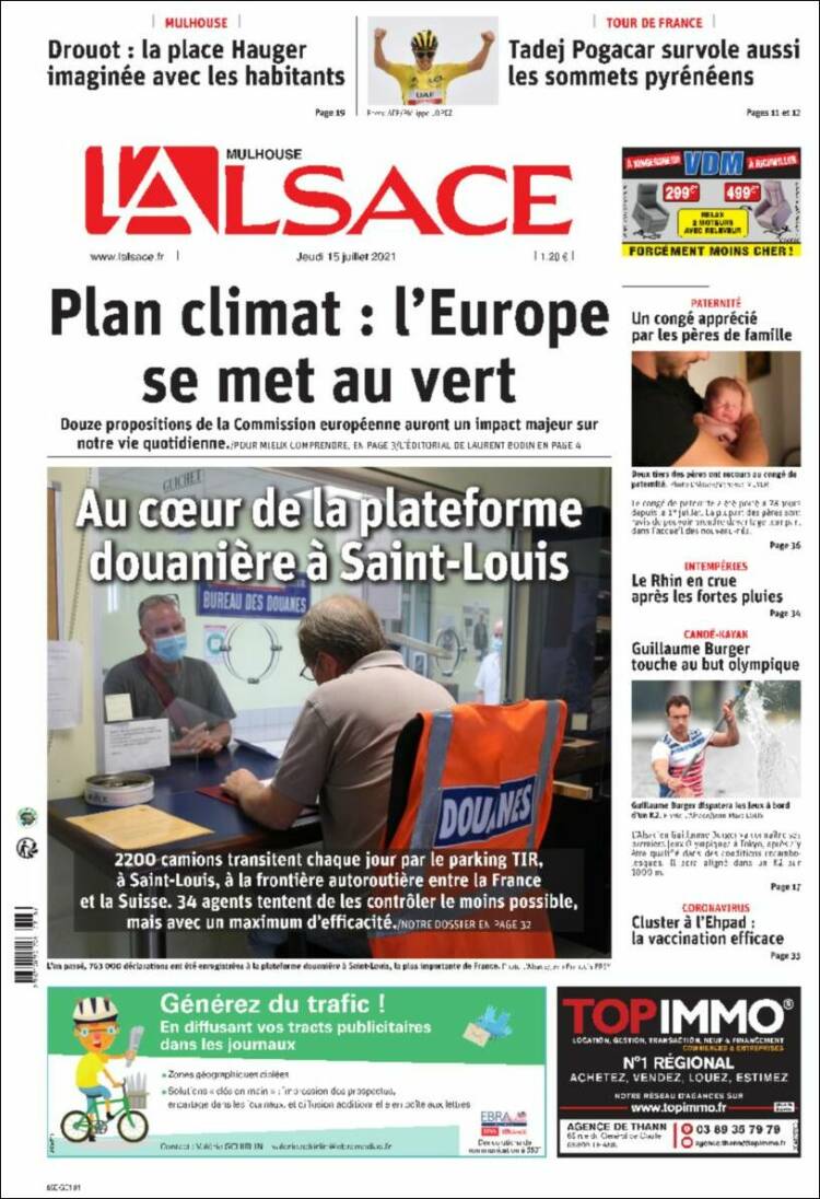 Portada de Journal L'Alsace (Francia)