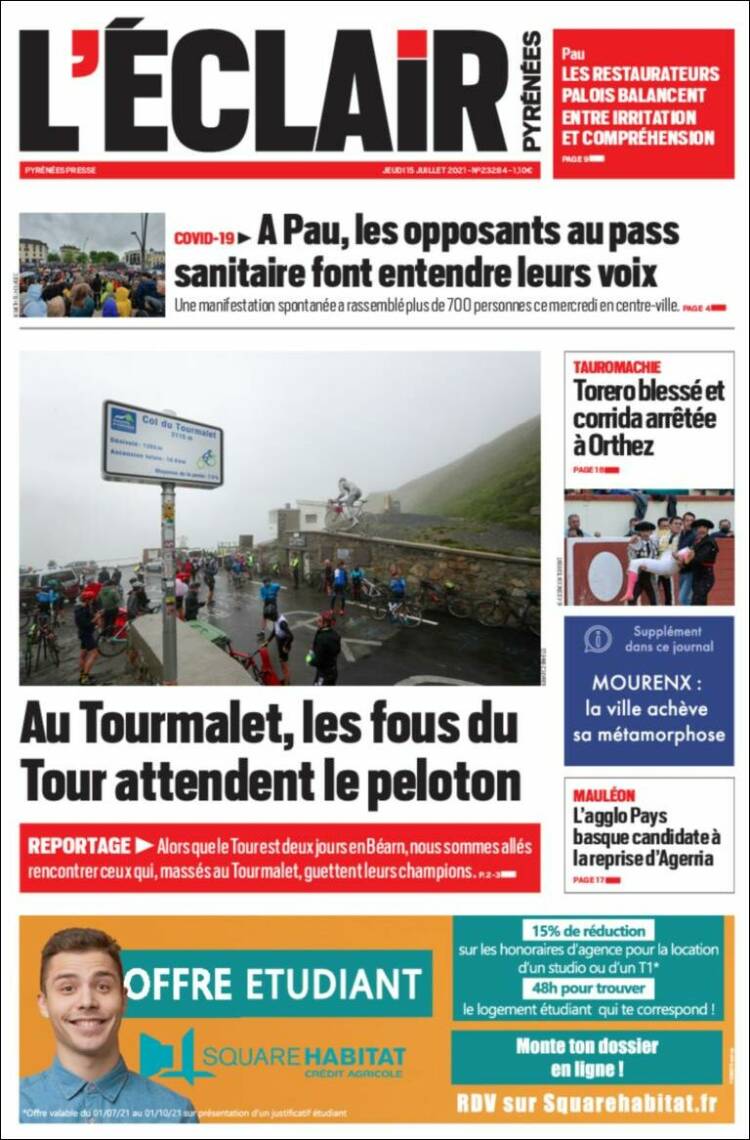 Portada de L'Eclair des Pyrénées (Francia)