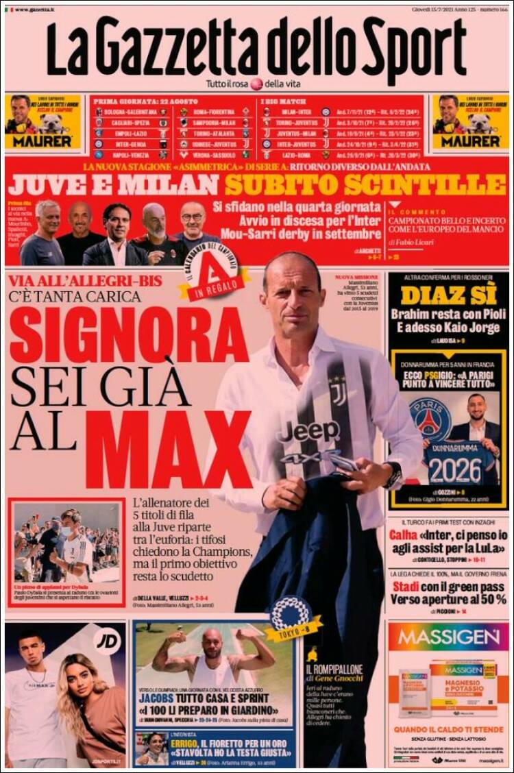 Portada de La Gazzetta dello Sport (Italia)