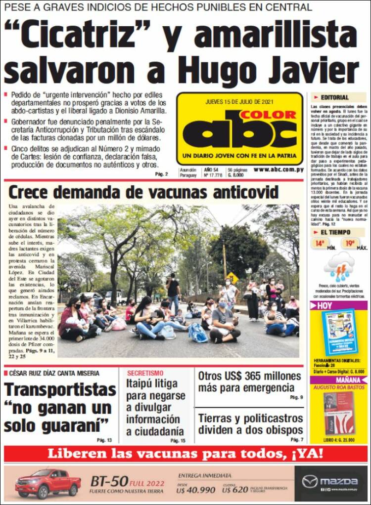 Portada de ABC Color (Paraguay)