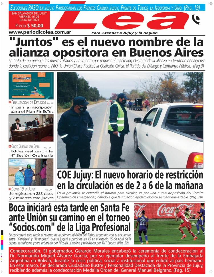 Portada de Periódico Lea (Argentina)