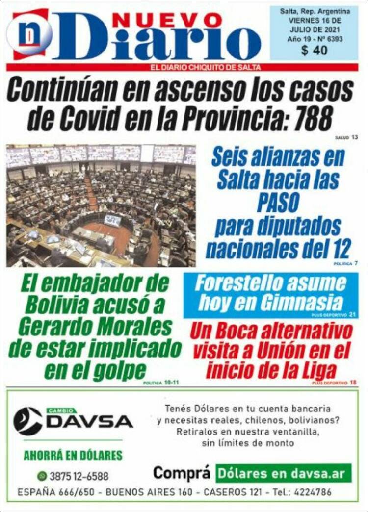 Portada de Nuevo Diario de Salta (Argentina)