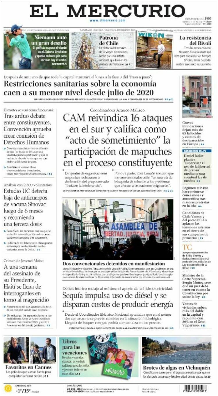 Portada de El Mercurio (Chile)