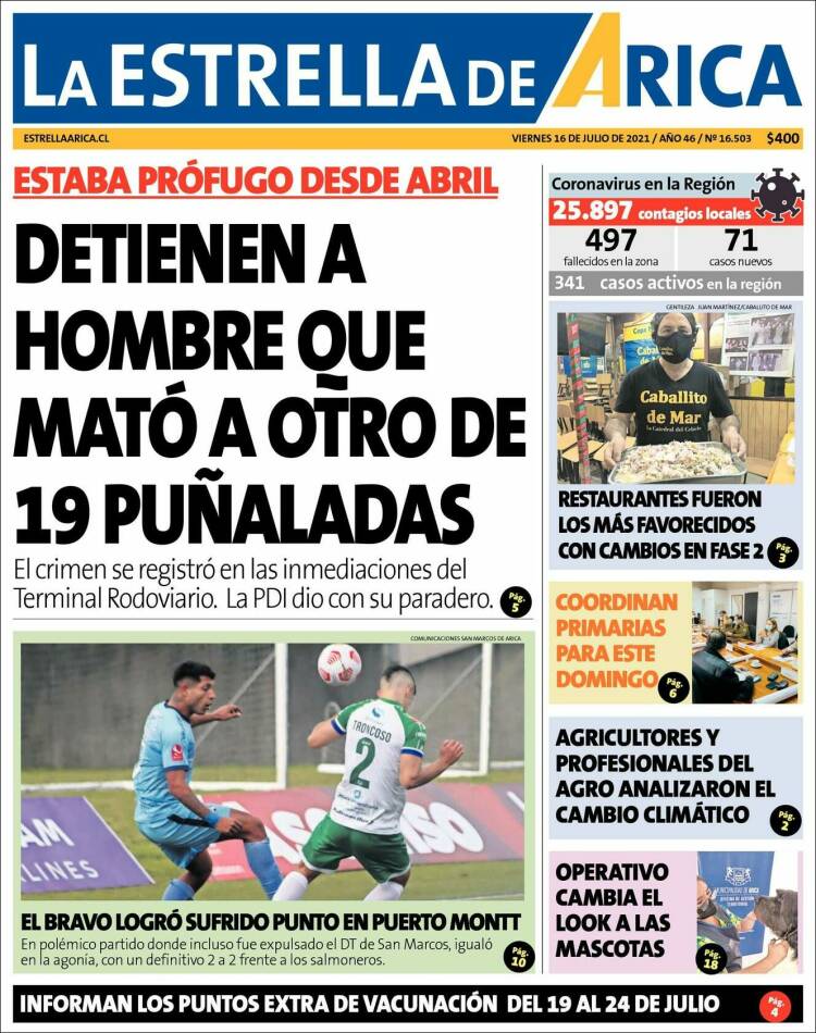 Portada de La Estrella de Arica (Chile)
