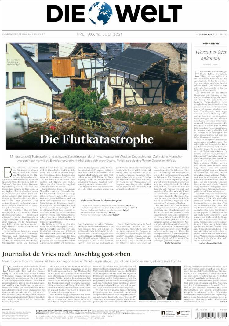 Portada de Die Welt (Alemania)
