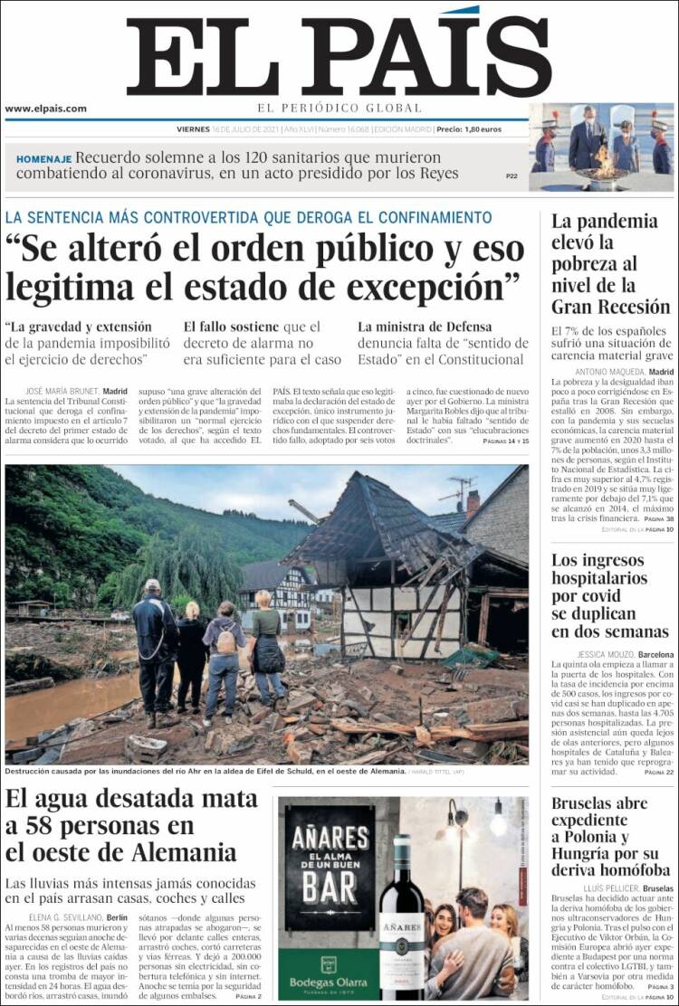 Portada de El País (España)