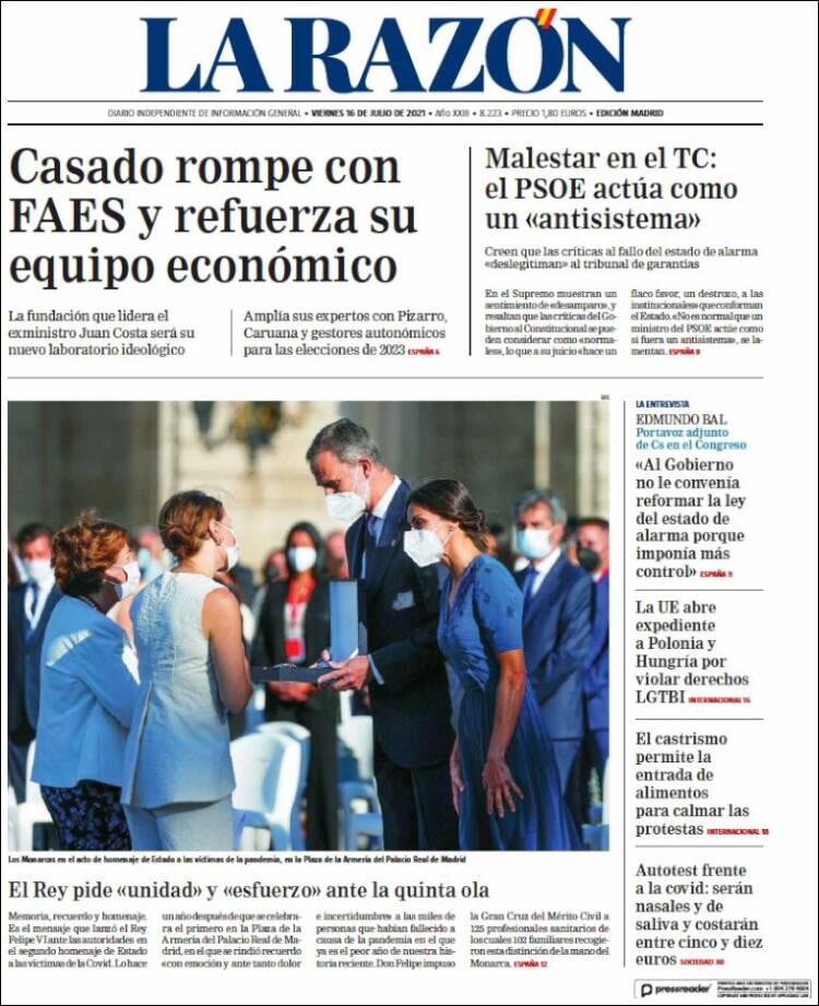 Portada de La Razón (España)