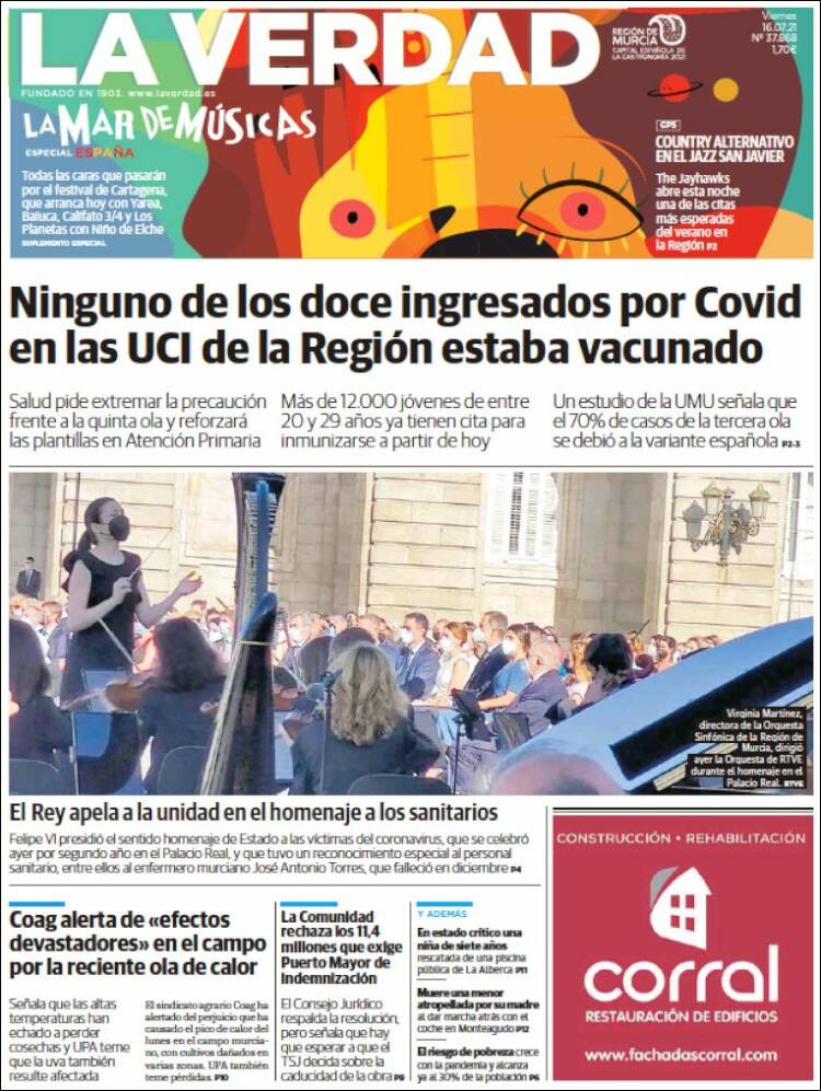 Portada de La Verdad de Murcia (España)