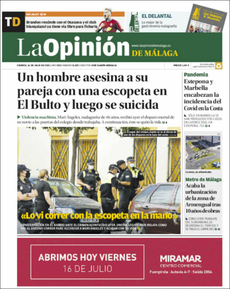 Portada de La Opinión de Málaga (España)