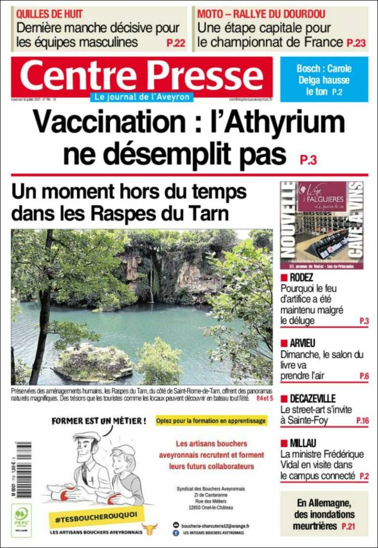 Portada de Centre Presse (Francia)
