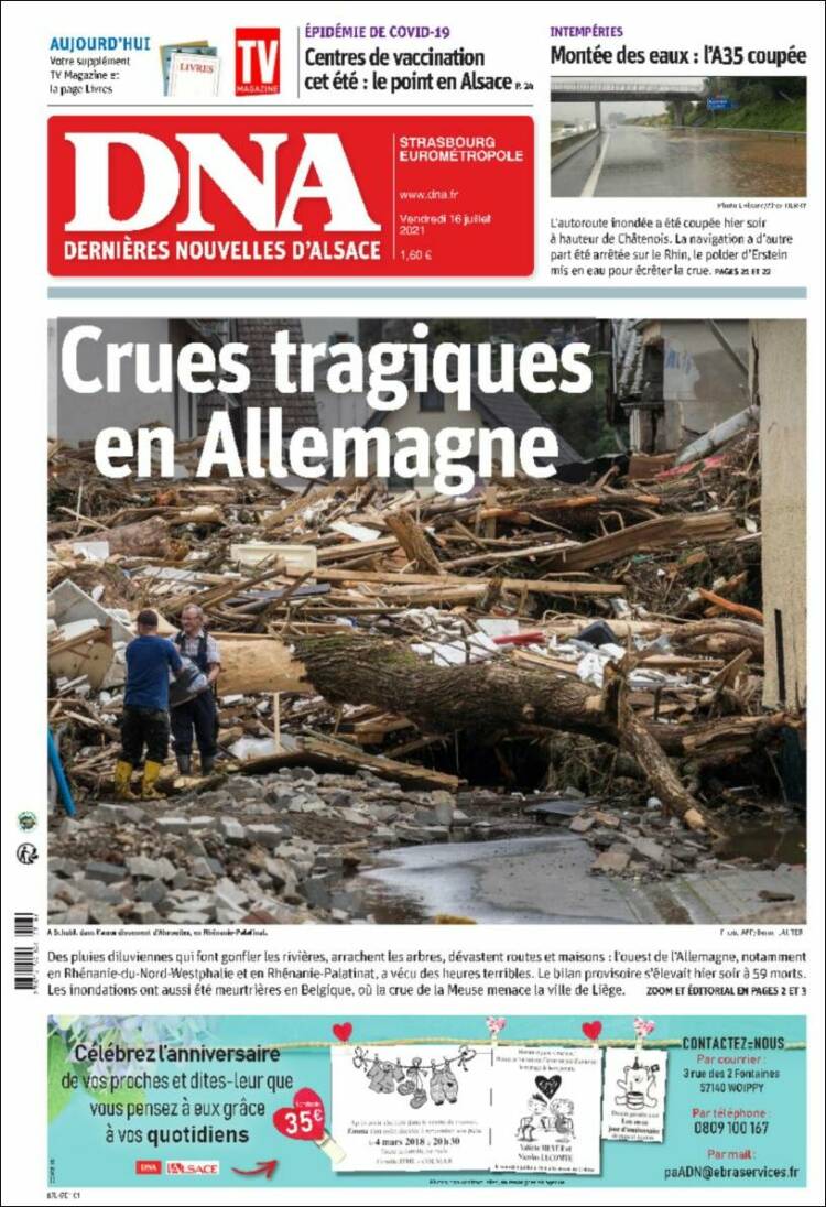 Portada de Les Dernières Nouvelles d'Alsace (Francia)