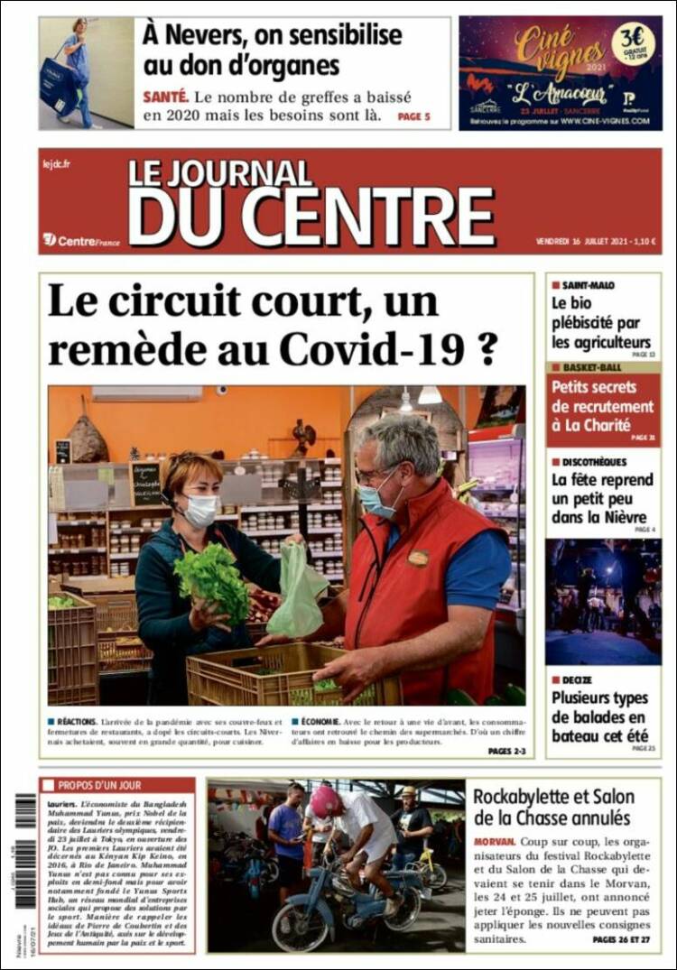 Portada de Le Journal du Centre (Francia)