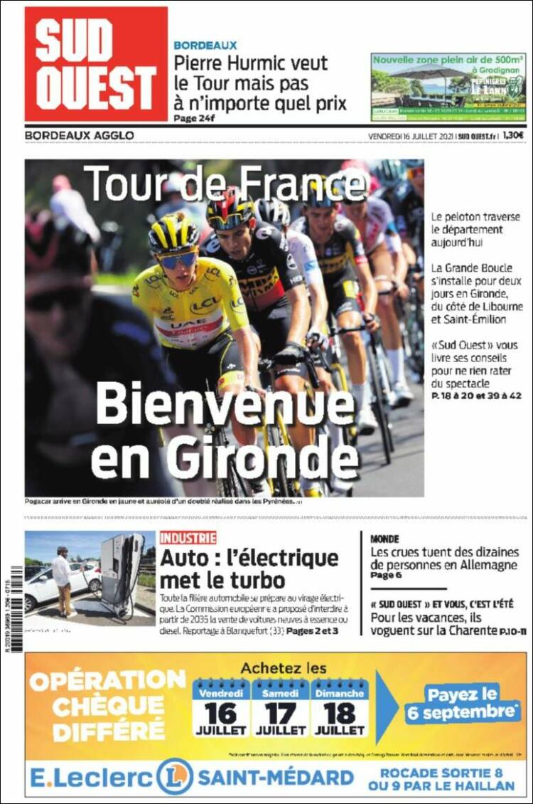 Portada de Sud Ouest (Francia)