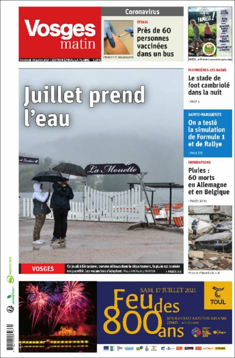 Portada de Vosges Matin (Francia)