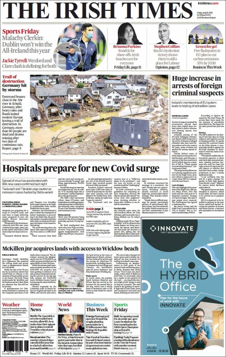 Portada de Irish Times (Irlanda)