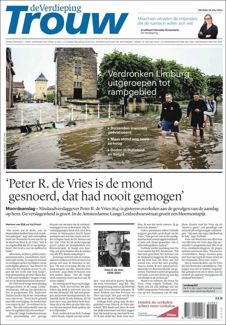 Portada de Trouw (Pa&iacute;ses Bajos)