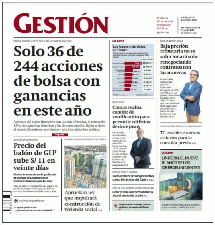 Portada de Diario Gestión (Per&uacute;)