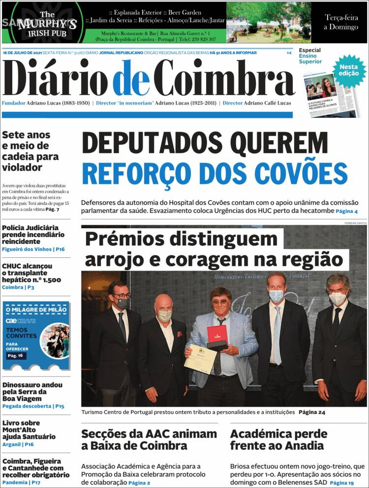 Portada de Diário de Coimbra (Portugal)