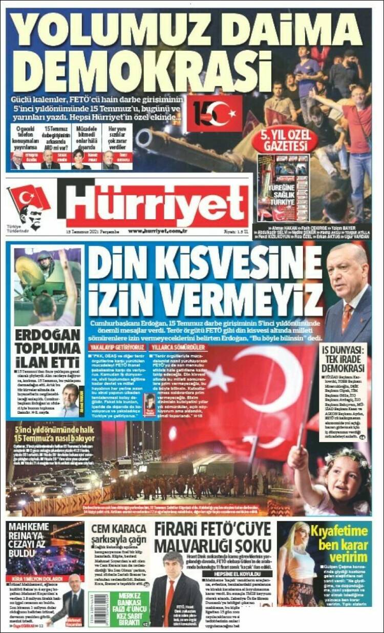 Portada de Hürriyet (Turqu&iacute;a)