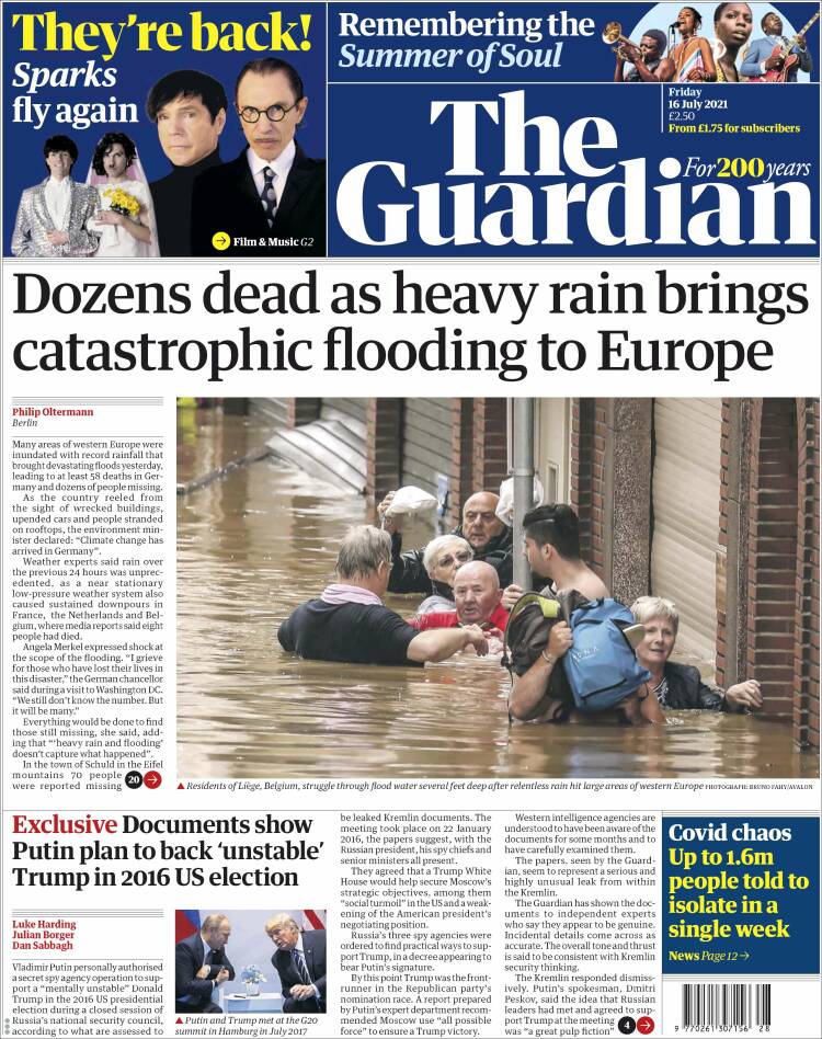 Portada de The Guardian (Reino Unido)