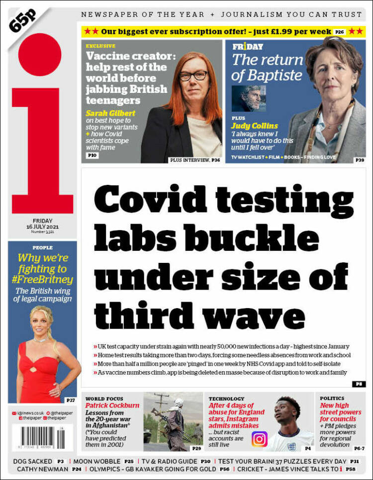 Portada de The i (Reino Unido)