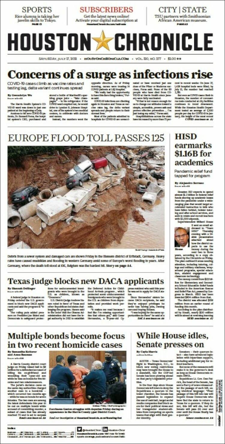 Portada de Houston Chronicle (USA)