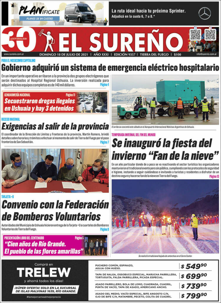 Portada de Diario El Sureño (Argentina)