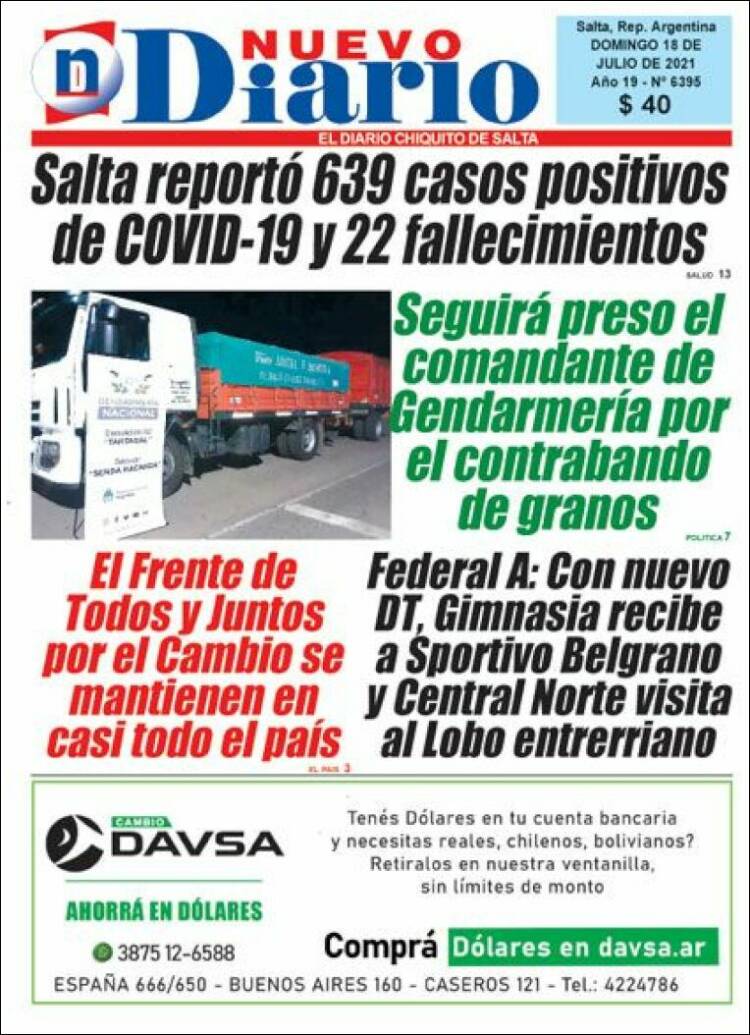 Portada de Nuevo Diario de Salta (Argentina)