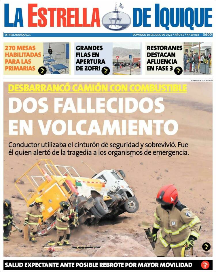 Portada de La Estrella de Iquique (Chile)