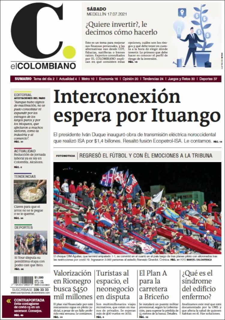 Portada de El Colombiano (Colombia)