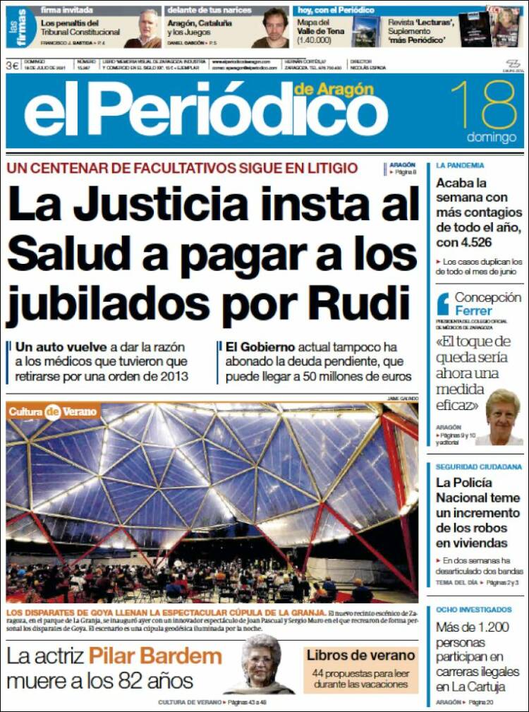 Portada de El Periódico de Aragón (España)