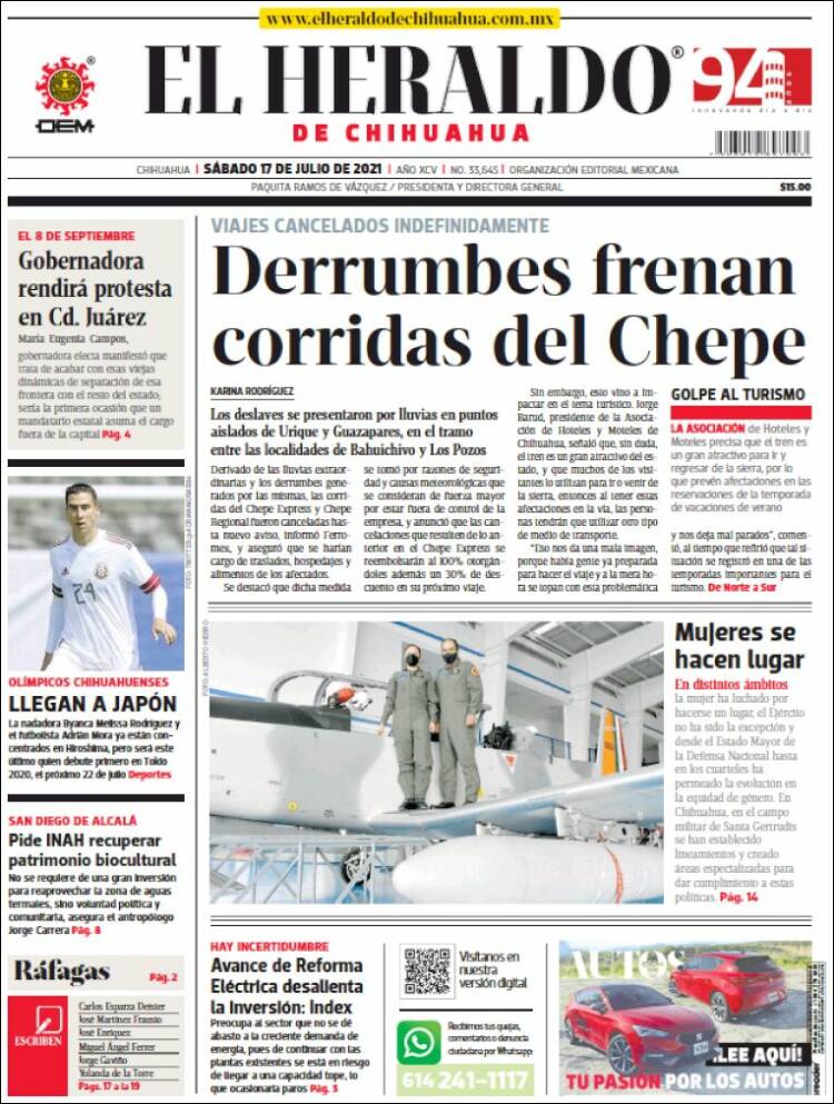 Portada de El Heraldo de Chihuahua (México)