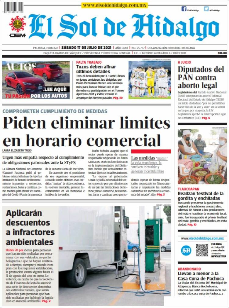 Portada de El Sol de Hidalgo (México)