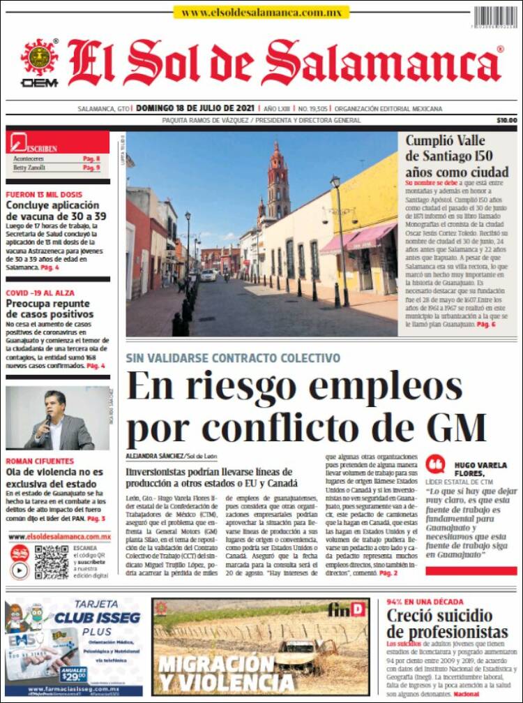 Portada de El Sol de Salamanca (México)