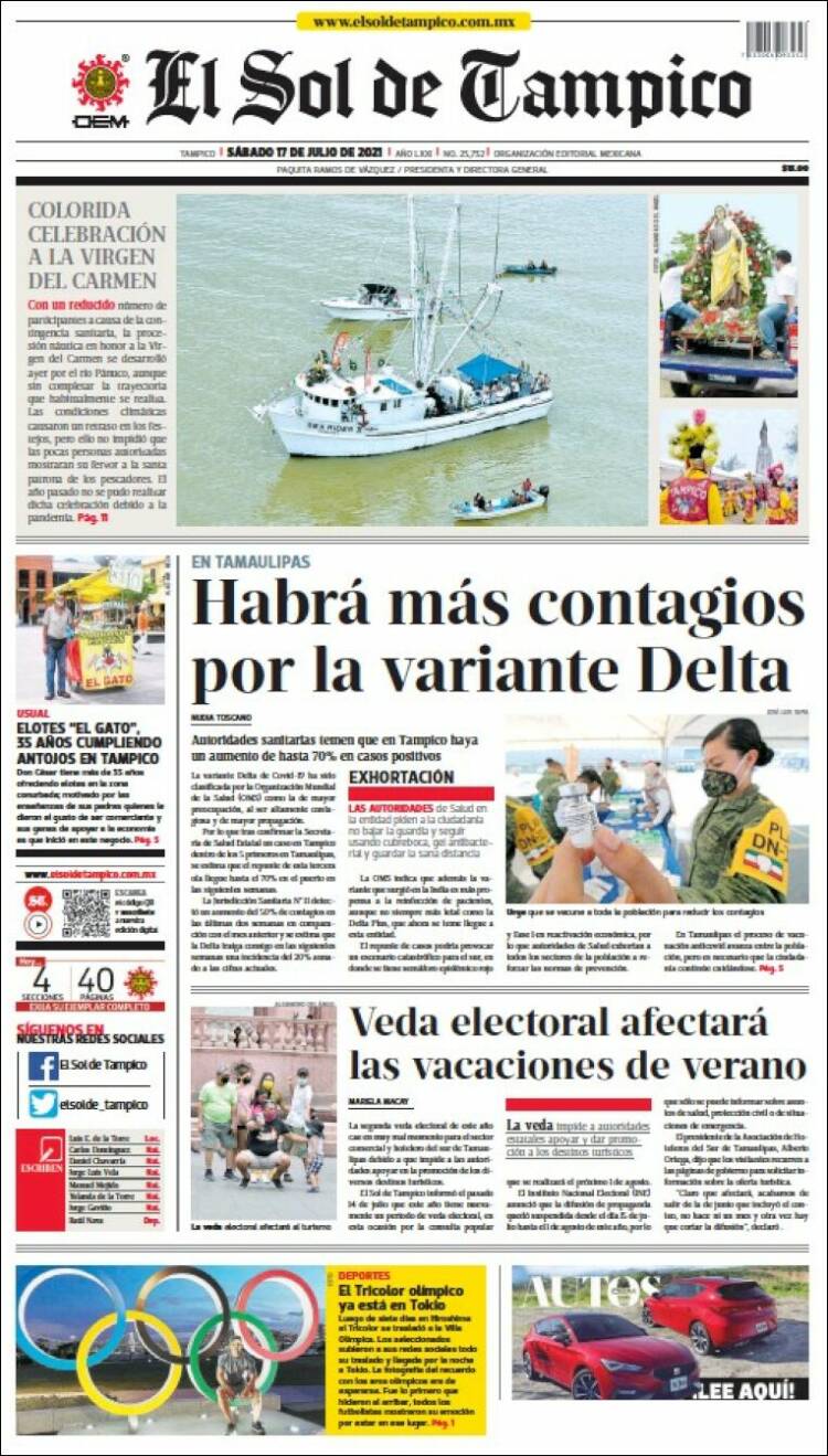 Portada de El Sol de Tampico (México)