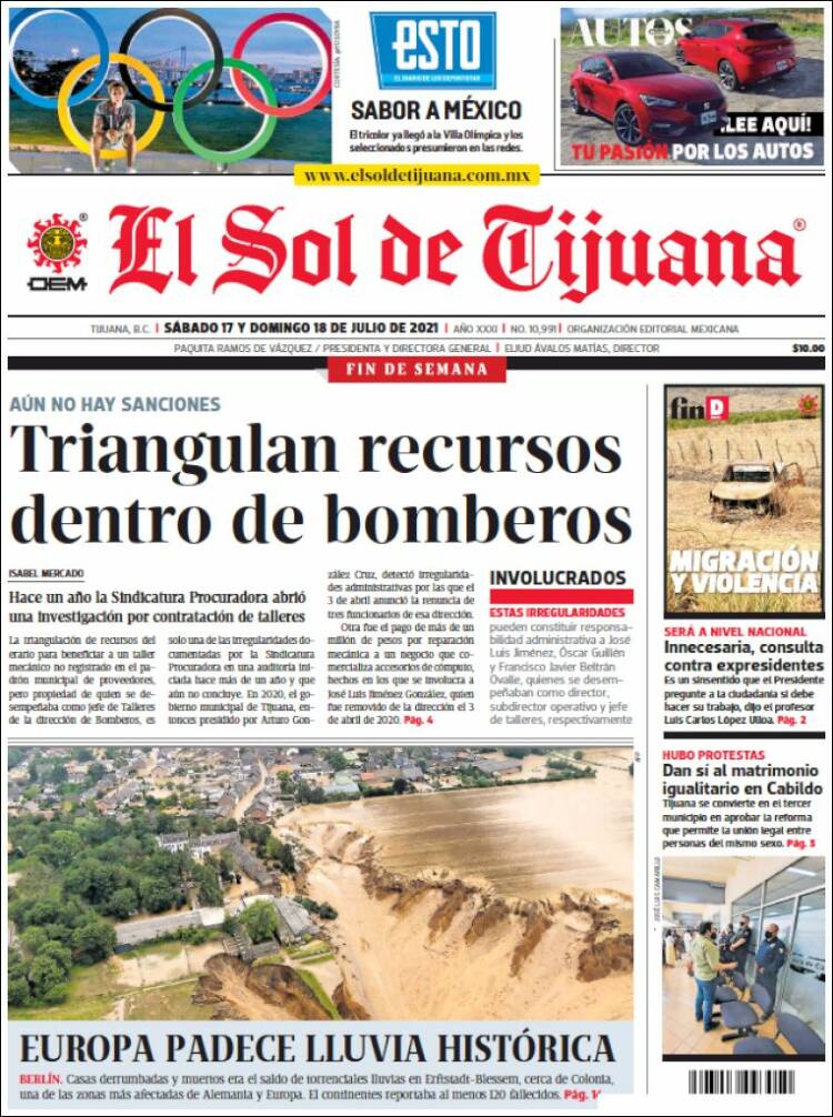 Portada de El Sol de Tijuana (México)