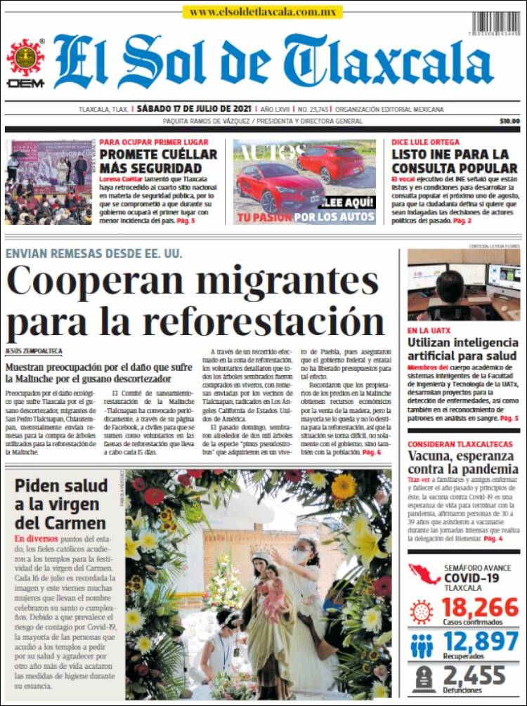 Portada de El Sol de Tlaxcala (México)