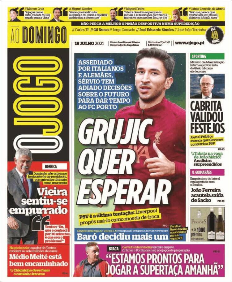 Portada de O Jogo (Portugal)