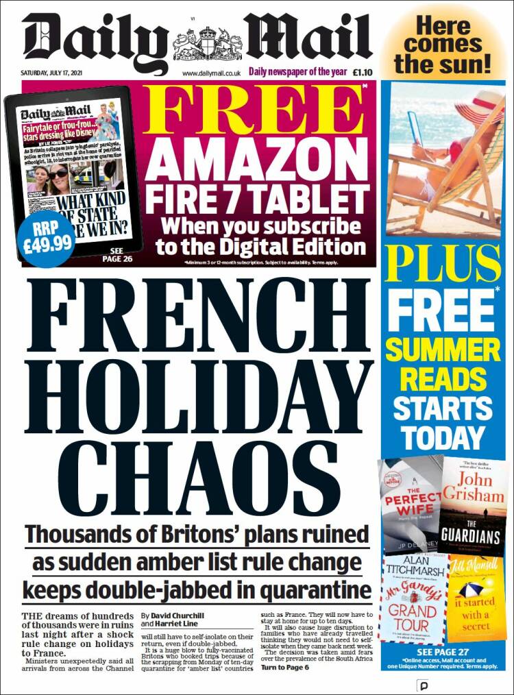 Portada de Daily Mail (Reino Unido)