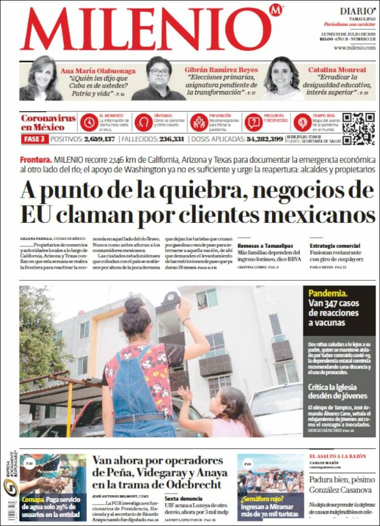 Portada de Milenio - Tamaulipas (México)