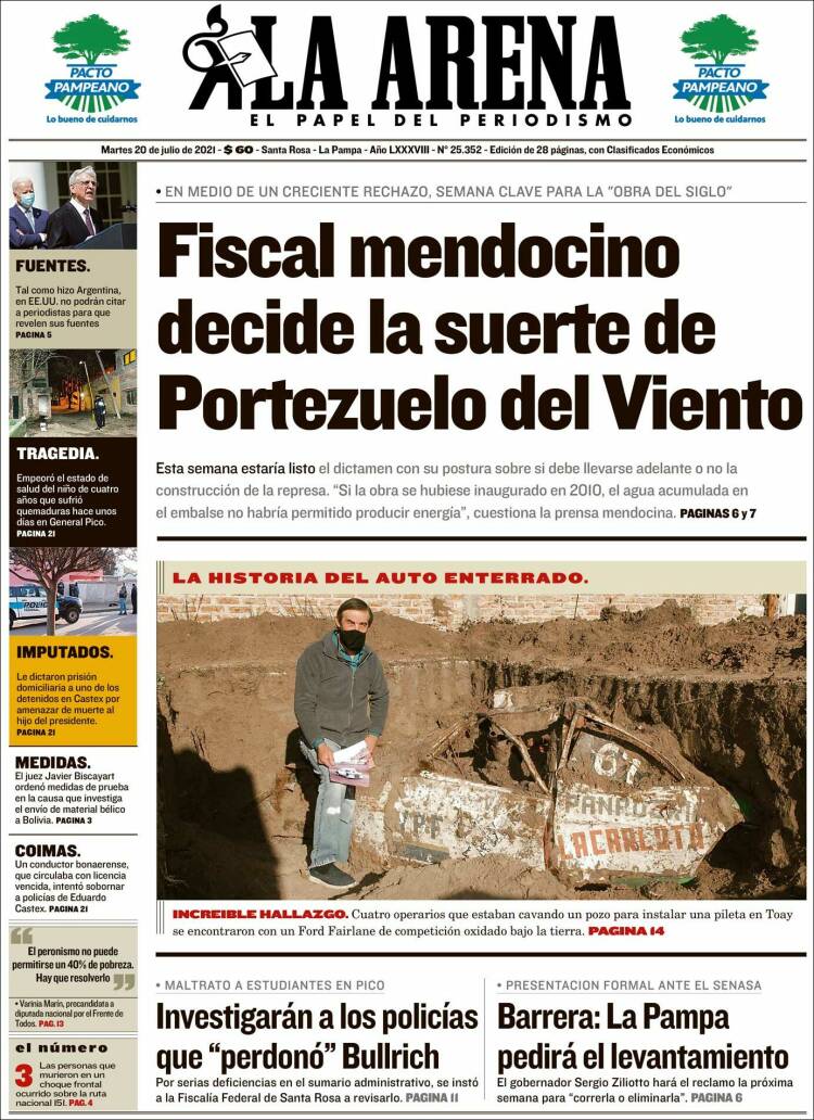 Portada de Diario La Arena (Argentina)