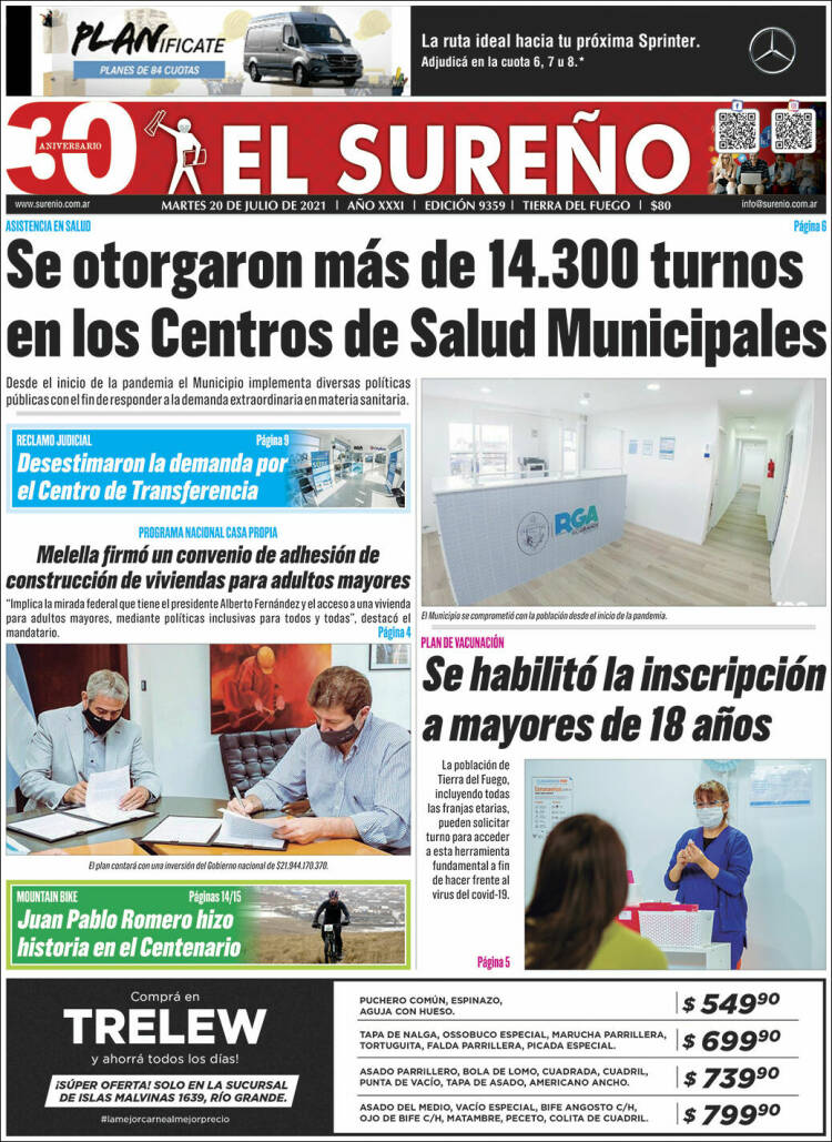 Portada de Diario El Sureño (Argentina)