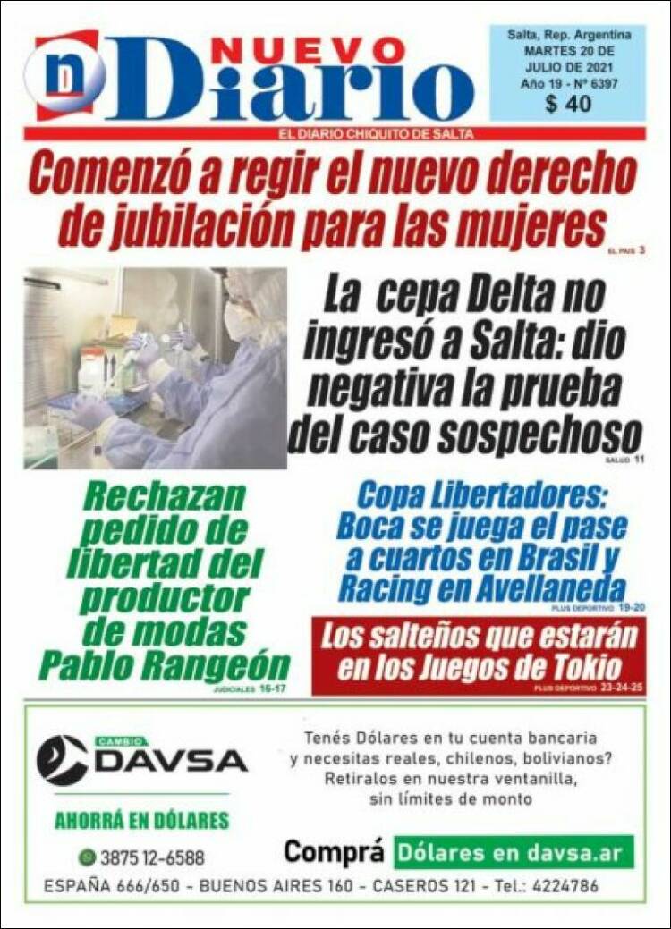 Portada de Nuevo Diario de Salta (Argentina)