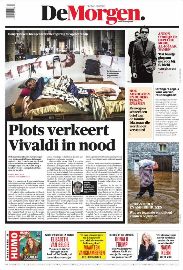 Portada de De Morgen (B&eacute;lgica)