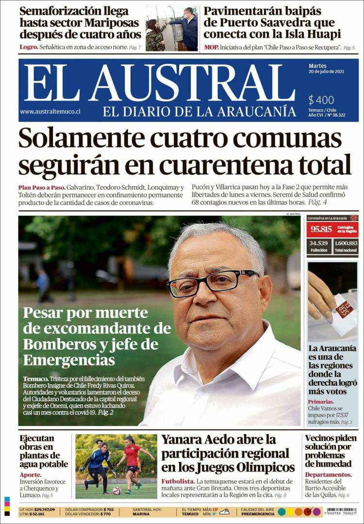 Portada de El Austral de Temuco (Chile)